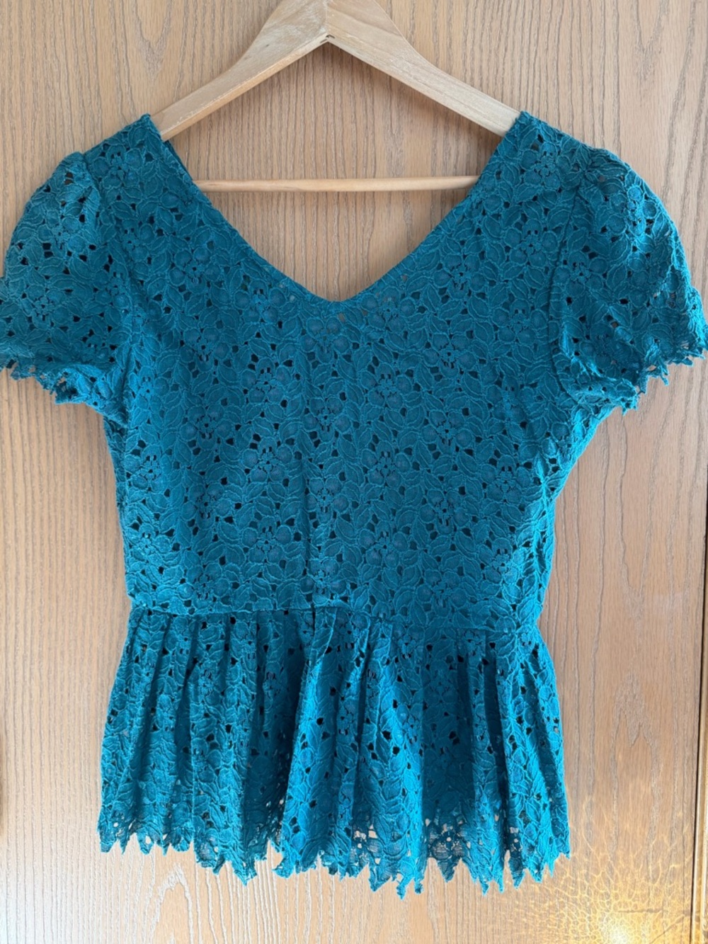 Anthropologie Two of Us Soft Lace Button Front Green Teal Blouse Women’s Size 4 - Picture 6 of 11
